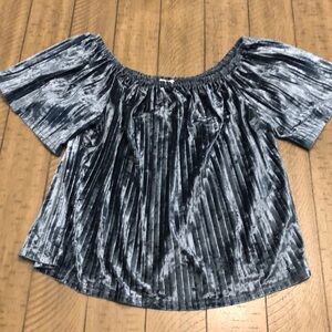 Buddy Love SILVER BLUE Ribbed soft velvet Blouse L party holiday boxy